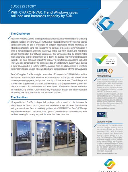 With Charon-VAX, Trend Windows saves millions and increases capacity by 30%